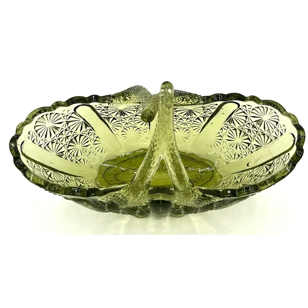 Fenton Art Glass Colonial Green Glass‎ Basket American Classic Twig Handle EUC